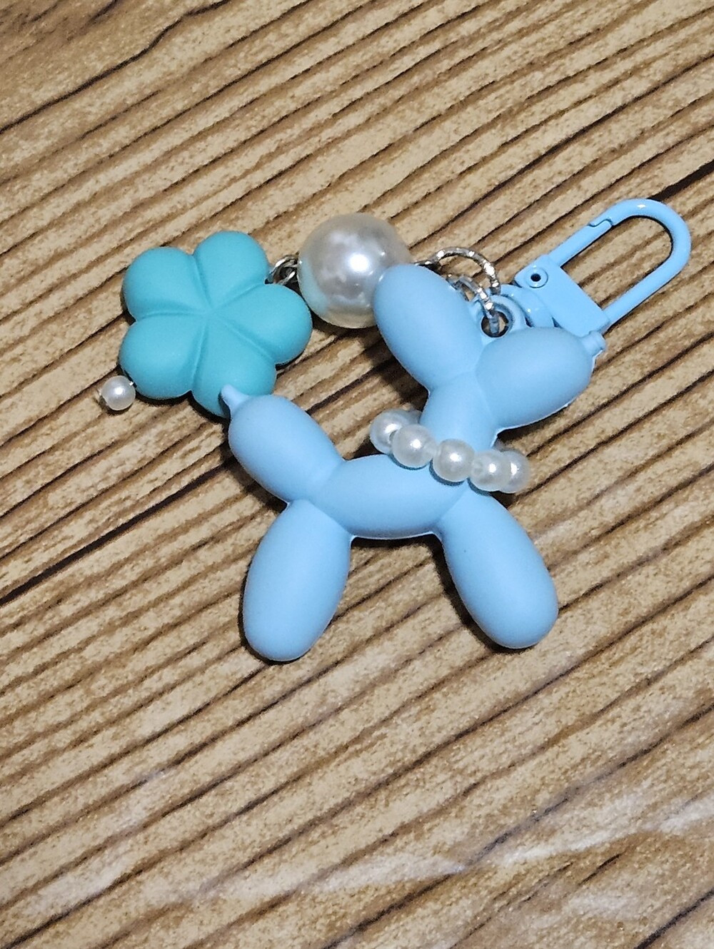 Keychain Balloon Dog Pearl Flower Blue - Picture 2 of 3
